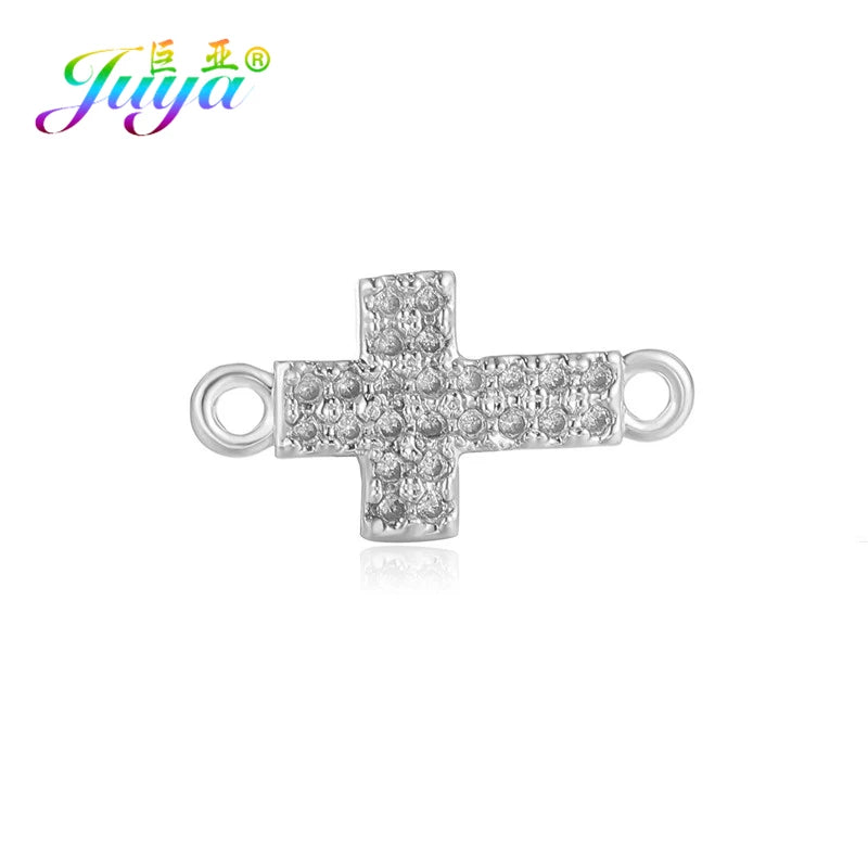 DIY Religious Christian Jewelry Making Accessories Micro Pave Zircon Gold Infinity Cross Charm Connectors Findings