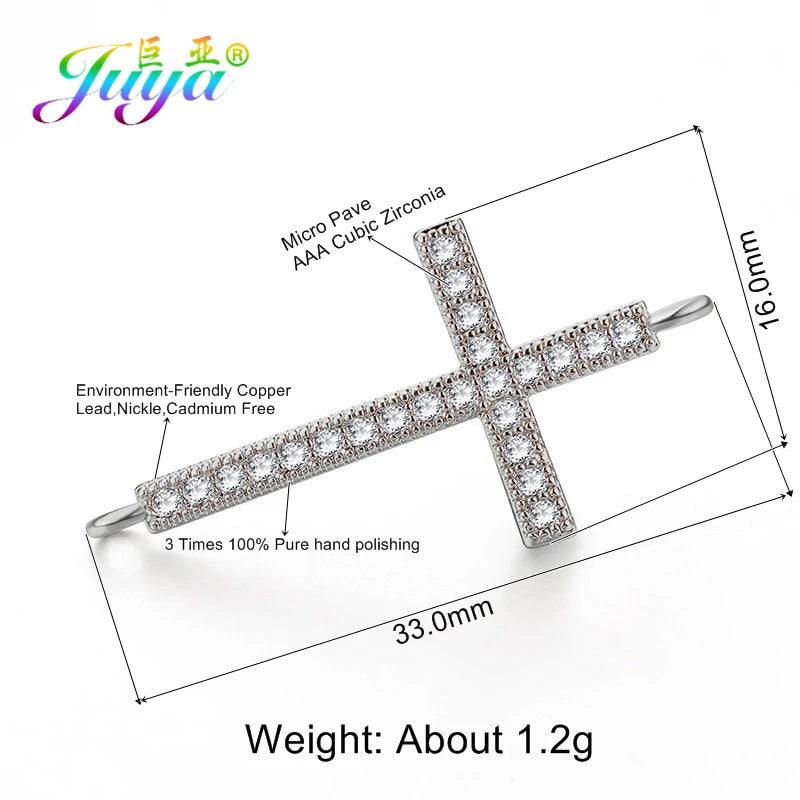 DIY Religious Christian Jewelry Making Accessories Micro Pave Zircon Gold Infinity Cross Charm Connectors Findings