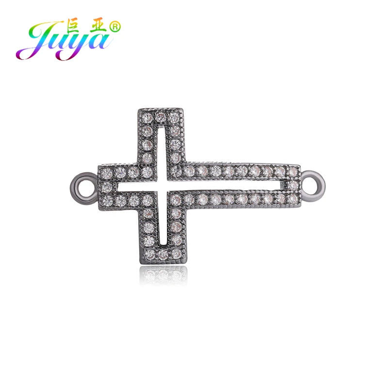 DIY Religious Christian Jewelry Making Accessories Micro Pave Zircon Gold Infinity Cross Charm Connectors Findings