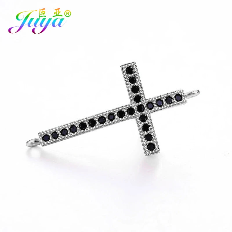 DIY Religious Christian Jewelry Making Accessories Micro Pave Zircon Gold Infinity Cross Charm Connectors Findings