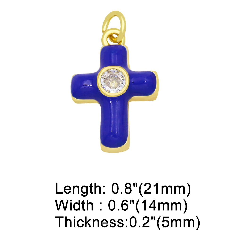 Colorful Small Christian Cross Necklace Pendants CZ Gold Plated Copper Religious Accessories for Jewelry