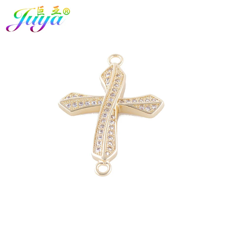 DIY Religious Christian Jewelry Making Accessories Micro Pave Zircon Gold Infinity Cross Charm Connectors Findings