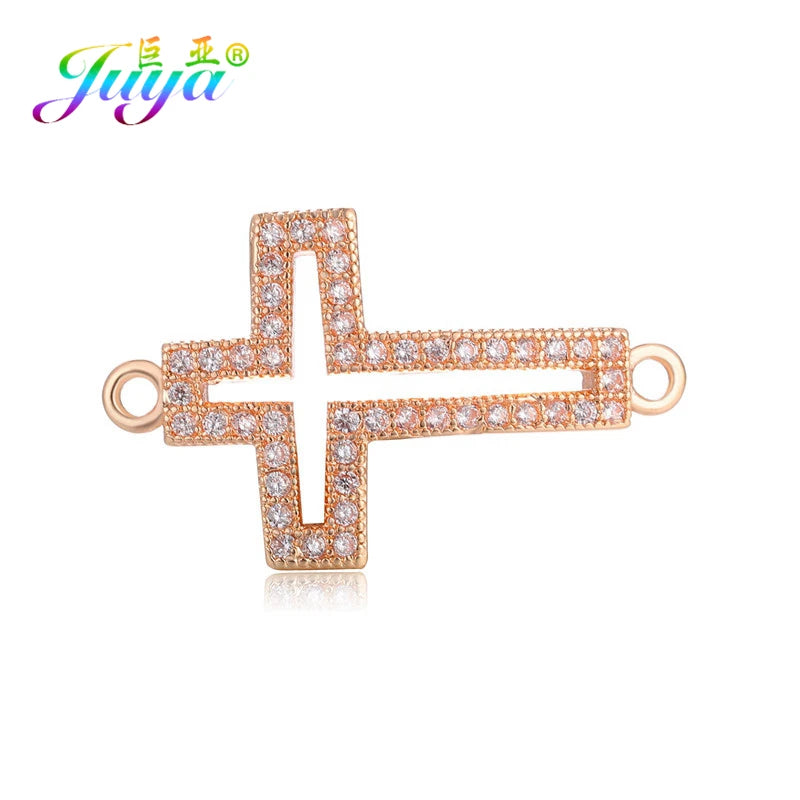 DIY Religious Christian Jewelry Making Accessories Micro Pave Zircon Gold Infinity Cross Charm Connectors Findings