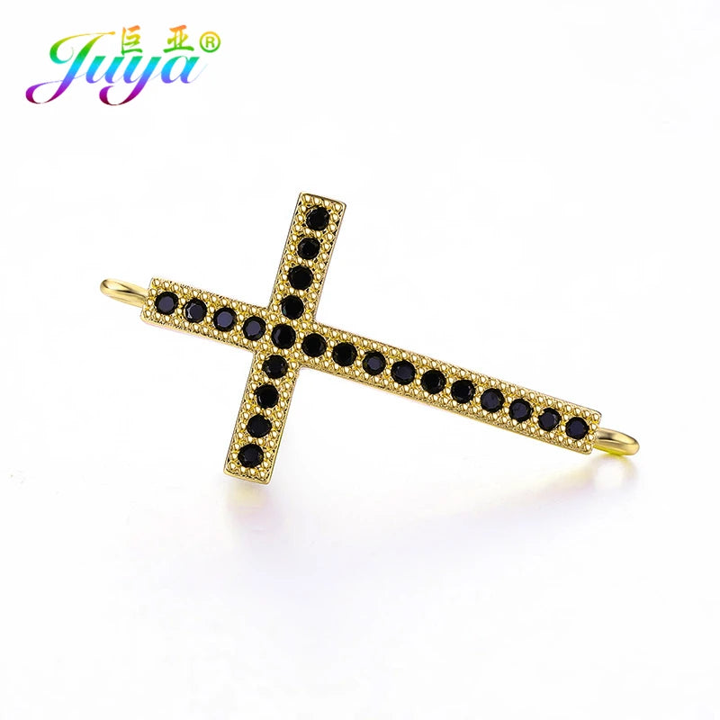 DIY Religious Christian Jewelry Making Accessories Micro Pave Zircon Gold Infinity Cross Charm Connectors Findings