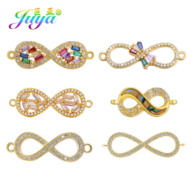 DIY Religious Christian Jewelry Making Accessories Micro Pave Zircon Gold Infinity Cross Charm Connectors Findings
