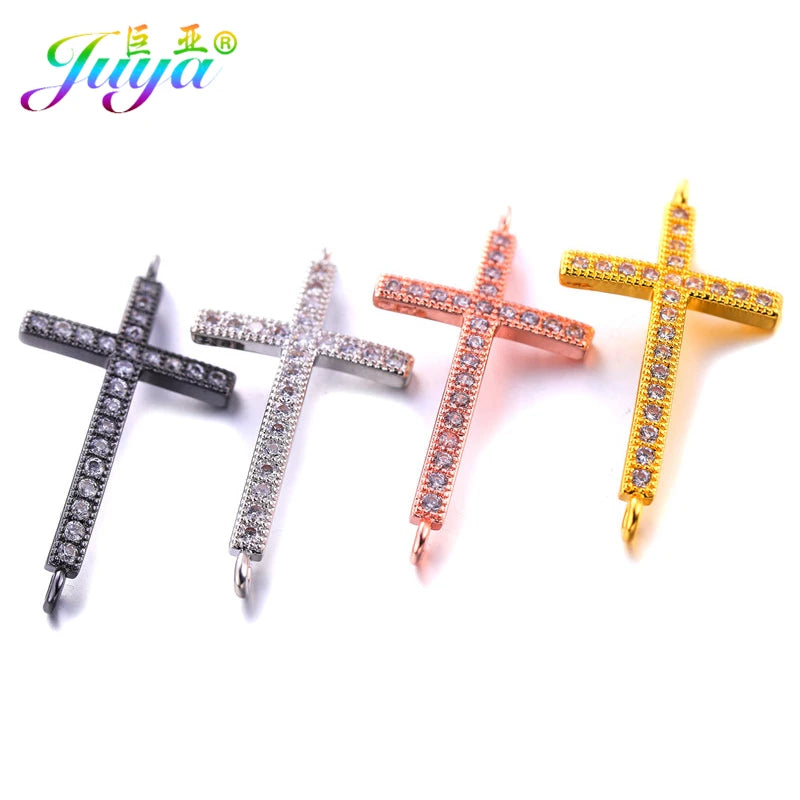 DIY Religious Christian Jewelry Making Accessories Micro Pave Zircon Gold Infinity Cross Charm Connectors Findings