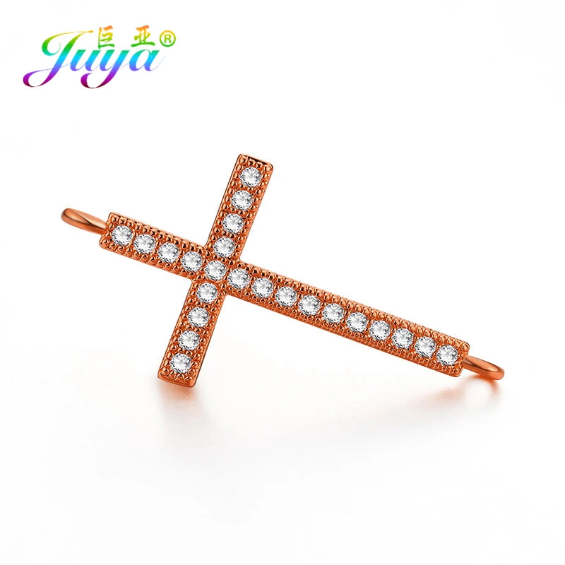 DIY Religious Christian Jewelry Making Accessories Micro Pave Zircon Gold Infinity Cross Charm Connectors Findings