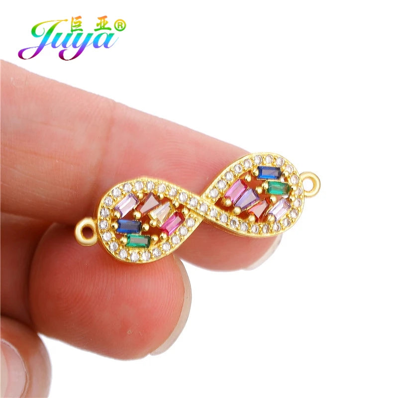 DIY Religious Christian Jewelry Making Accessories Micro Pave Zircon Gold Infinity Cross Charm Connectors Findings