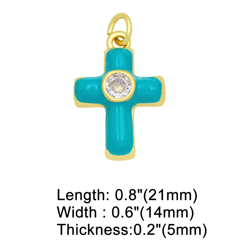 Colorful Small Christian Cross Necklace Pendants CZ Gold Plated Copper Religious Accessories for Jewelry