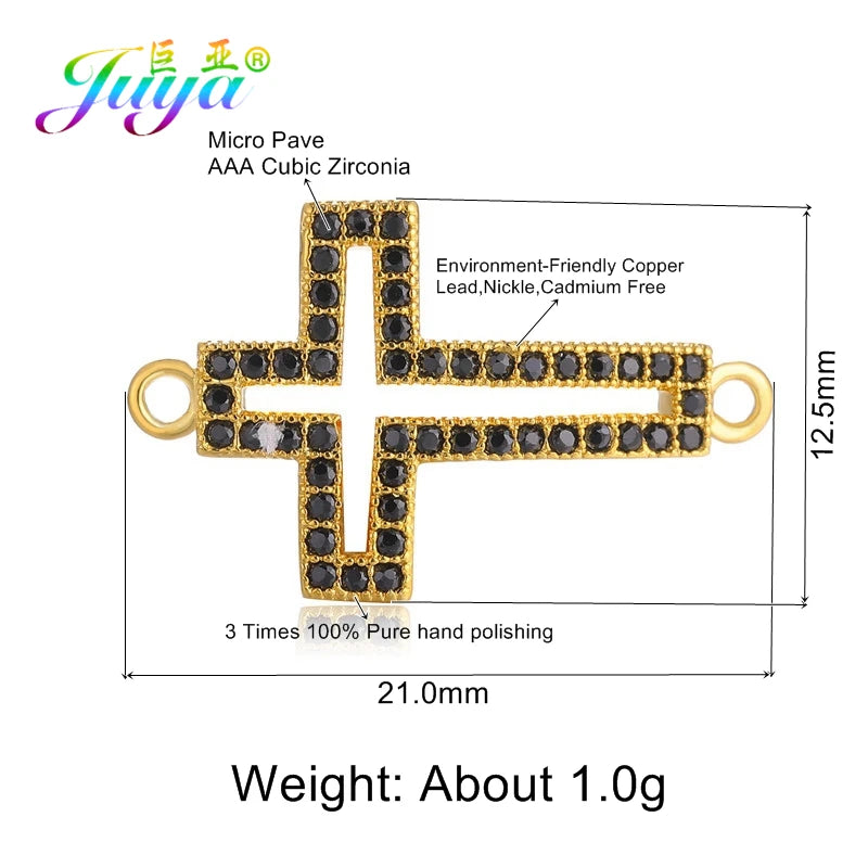 DIY Religious Christian Jewelry Making Accessories Micro Pave Zircon Gold Infinity Cross Charm Connectors Findings