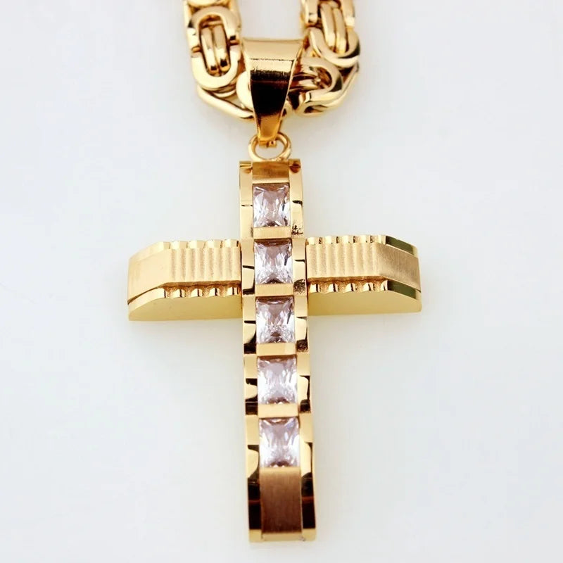 Christian Cross Pendant Women's New Fashion Metal Zircon Inlaid Accessories Religious Amulet Jewelry Without Chain