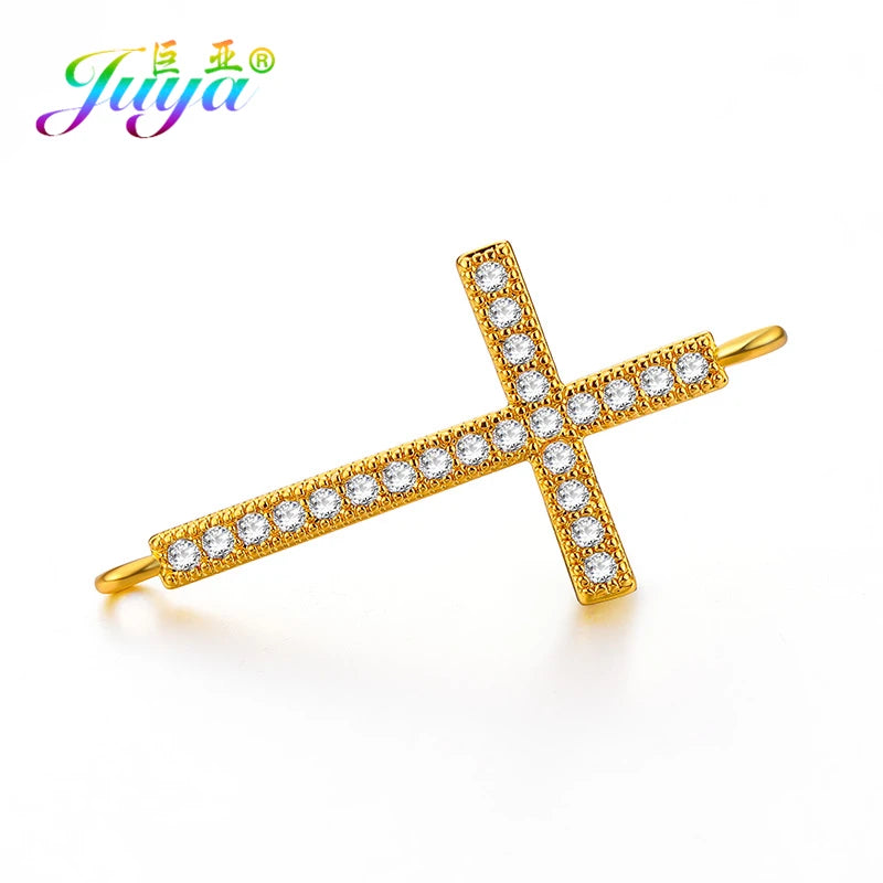 DIY Religious Christian Jewelry Making Accessories Micro Pave Zircon Gold Infinity Cross Charm Connectors Findings