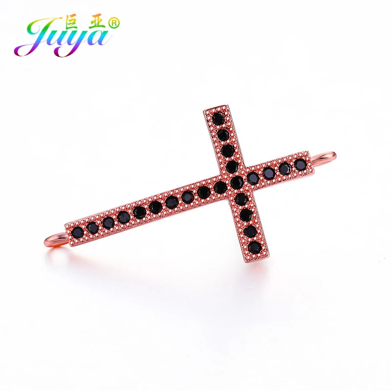DIY Religious Christian Jewelry Making Accessories Micro Pave Zircon Gold Infinity Cross Charm Connectors Findings