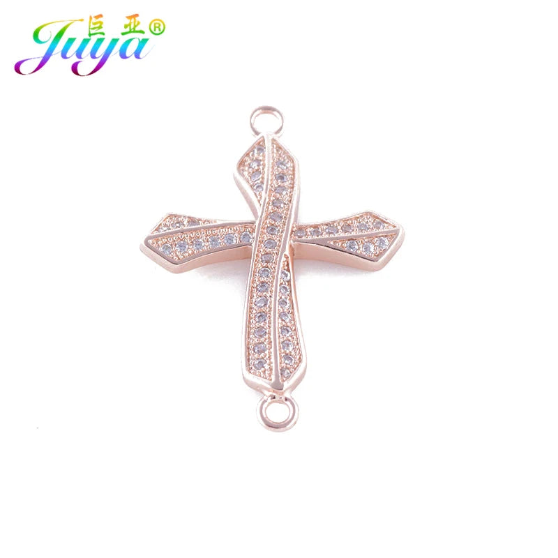 DIY Religious Christian Jewelry Making Accessories Micro Pave Zircon Gold Infinity Cross Charm Connectors Findings