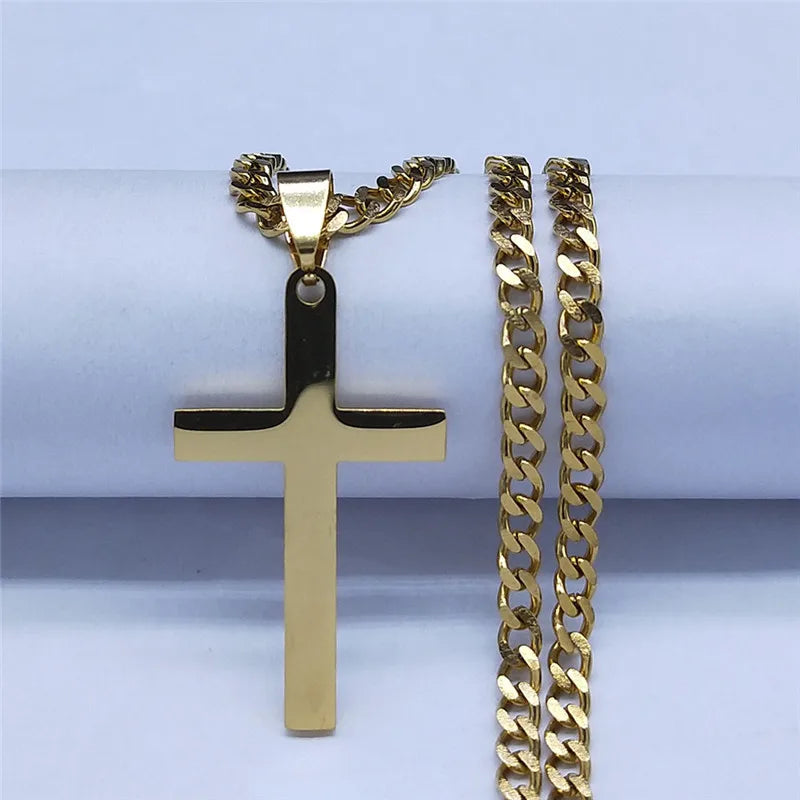 Christian Stainless Steel Jesus Cross Chain Necklace for Women Men Gold Color Statement Necklace Jewelry collier croix