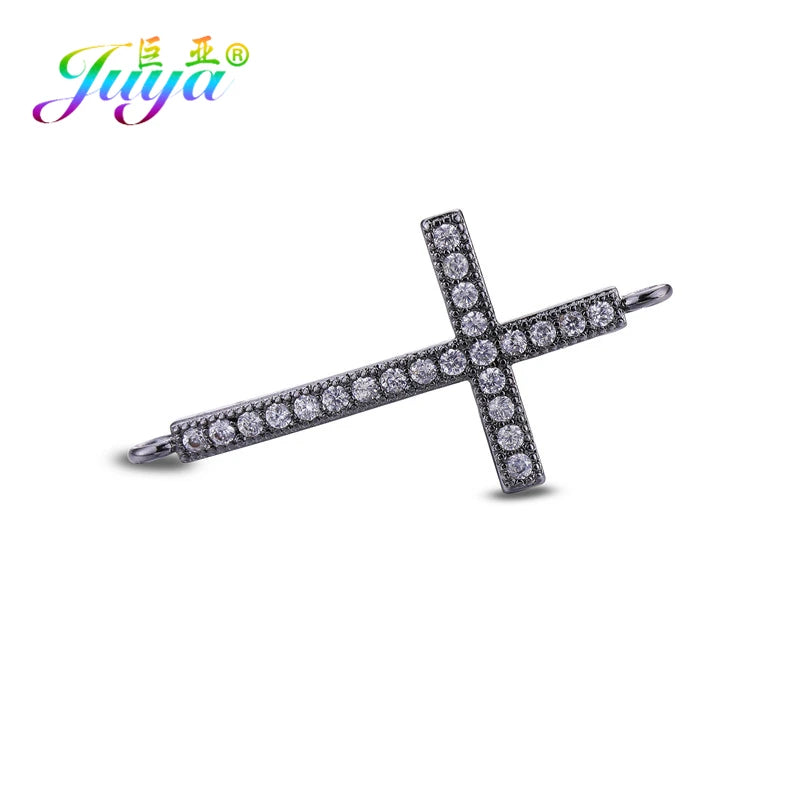 DIY Religious Christian Jewelry Making Accessories Micro Pave Zircon Gold Infinity Cross Charm Connectors Findings