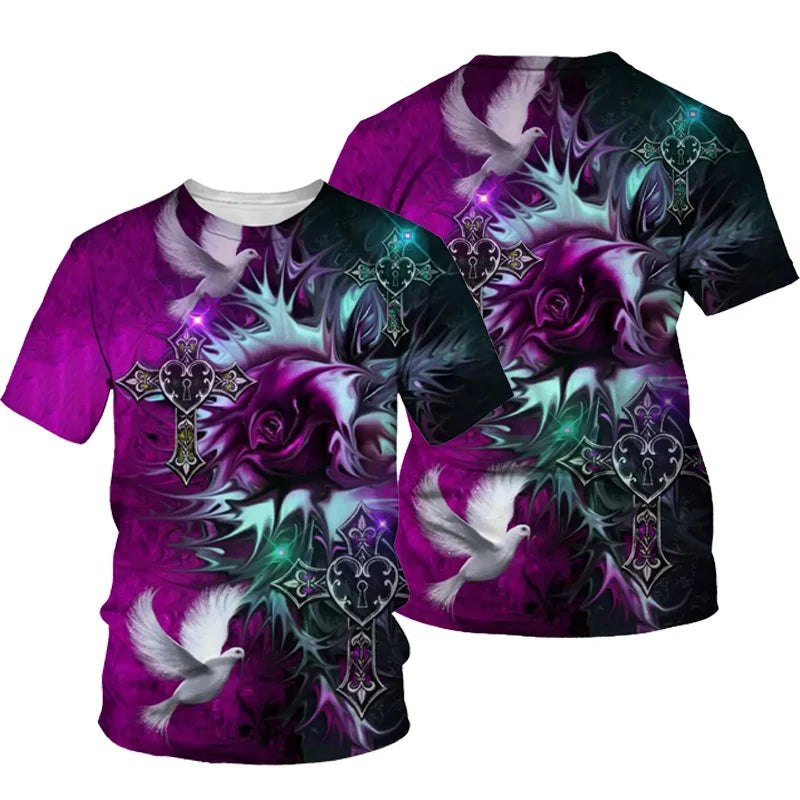 3D Cross Print Men T-shirt Jesus 2025 O Neck Short Sleeve Tees Tops Christian Style Male Clothes Fashion Casual T-shirt