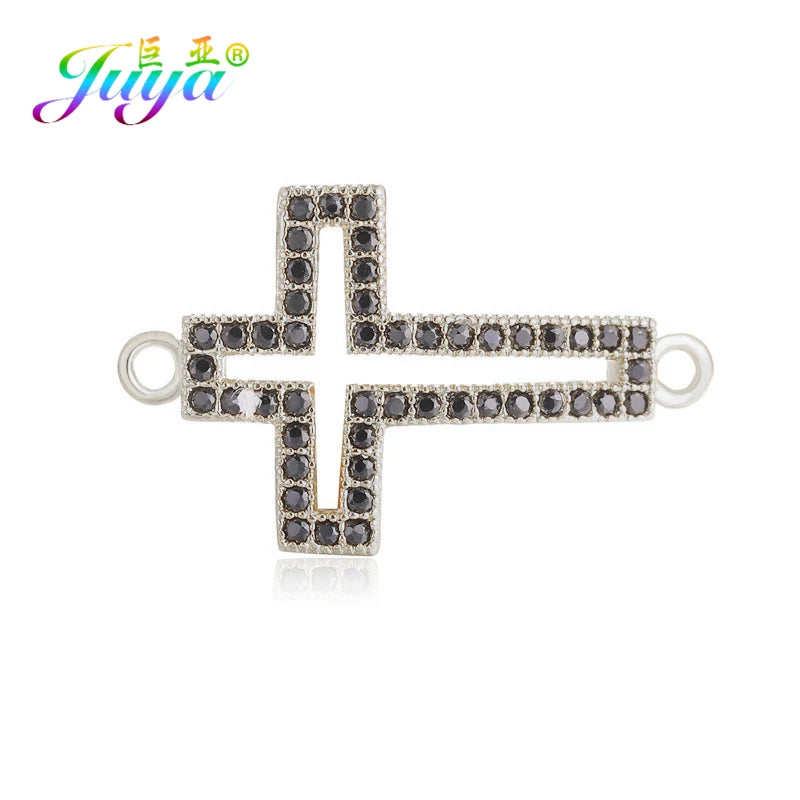 DIY Religious Christian Jewelry Making Accessories Micro Pave Zircon Gold Infinity Cross Charm Connectors Findings