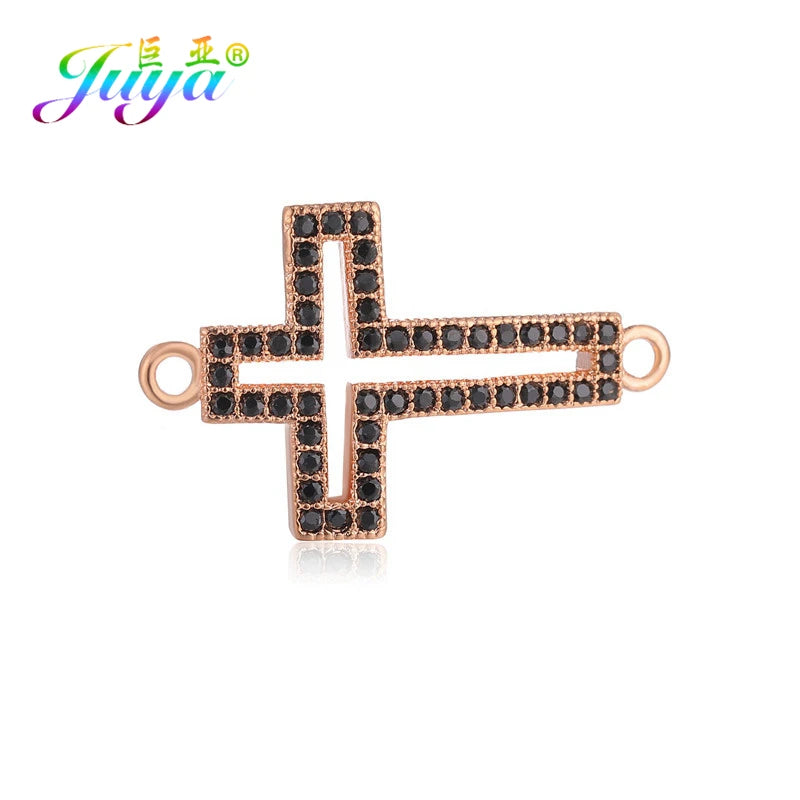 DIY Religious Christian Jewelry Making Accessories Micro Pave Zircon Gold Infinity Cross Charm Connectors Findings
