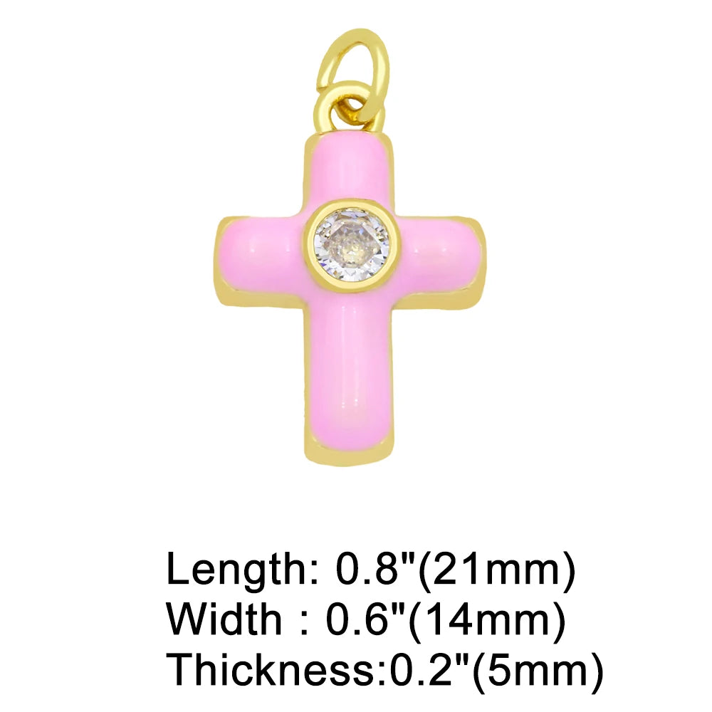 Colorful Small Christian Cross Necklace Pendants CZ Gold Plated Copper Religious Accessories for Jewelry