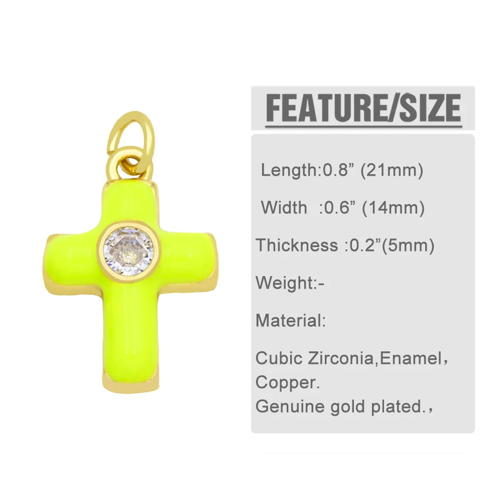 Colorful Small Christian Cross Necklace Pendants CZ Gold Plated Copper Religious Accessories for Jewelry