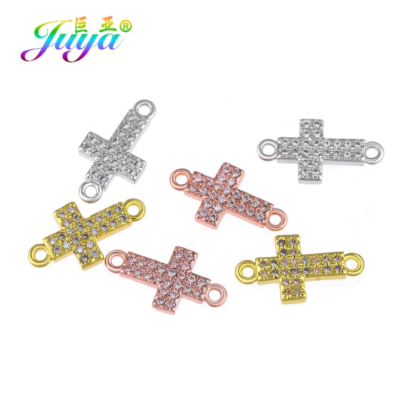 DIY Religious Christian Jewelry Making Accessories Micro Pave Zircon Gold Infinity Cross Charm Connectors Findings