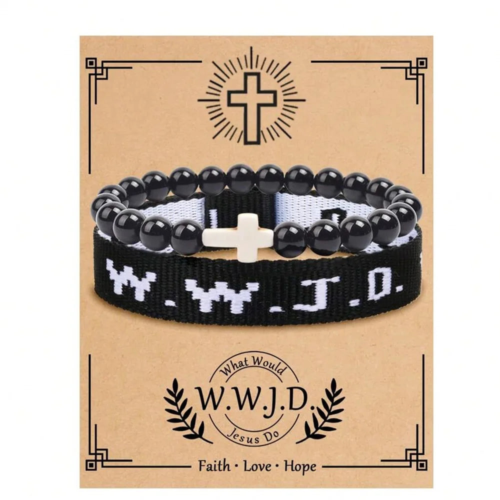 2pc what would jesus do wwjd bracelets pack hwlf w.w.j.d bracelet he would love first elevated faith christian cross gifts