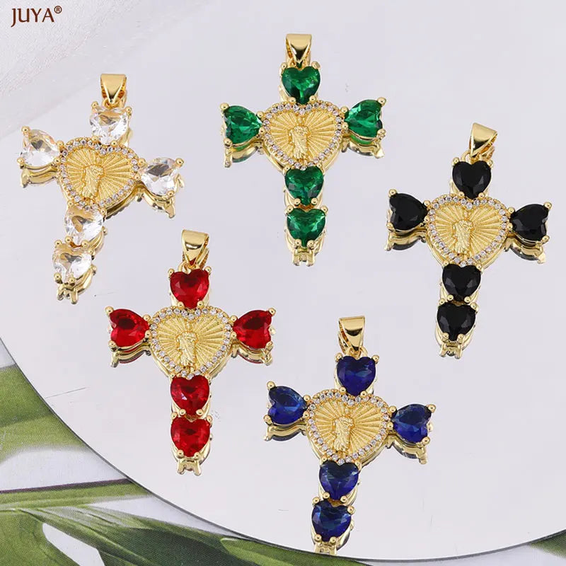 Luxury Natural Zircon Cross Talisman Charms 18k Gold Plated Pendants For Women Necklaces DIY Jewelry Making Accessories