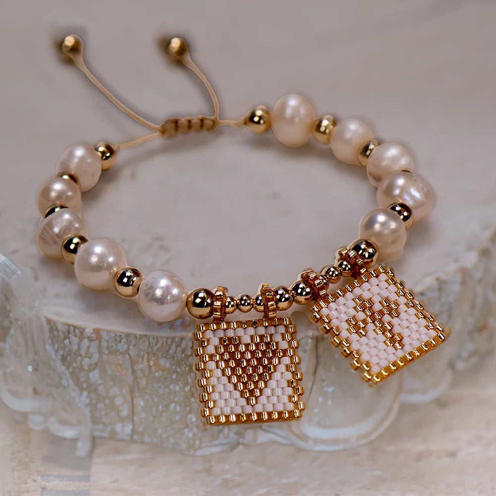 Woven Pearl Cross Heart Bracelet Beaded Miyuki Boho Christian Religious Charm Jewelry Womens 2025 um Fashion Love Blessing Gift