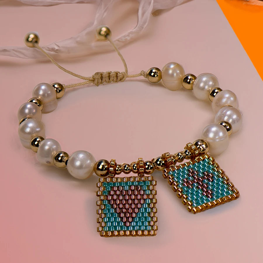 Woven Pearl Cross Heart Bracelet Beaded Miyuki Boho Christian Religious Charm Jewelry Womens 2025 um Fashion Love Blessing Gift