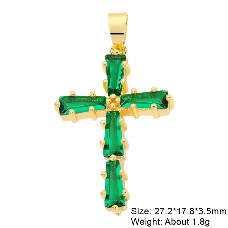 18K Real Gold Plated Enamel Cubic Zirconia Christian Cross Charms For DIY Religious Christmas Pendant Rosary Jewelry Making