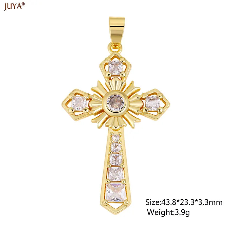 Luxury Natural Zircon Cross Talisman Charms 18k Gold Plated Pendants For Women Necklaces DIY Jewelry Making Accessories