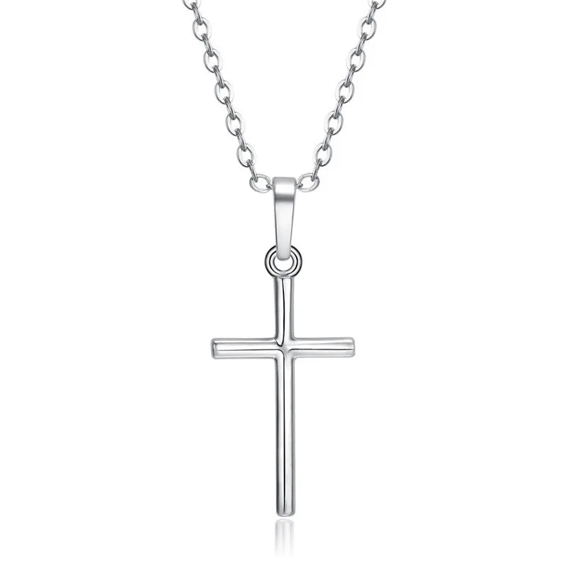 Fashion Christian Jesus Cross Necklaces Silver Color Long Chain Simple Pendants For Women Men Jewelry Gifts