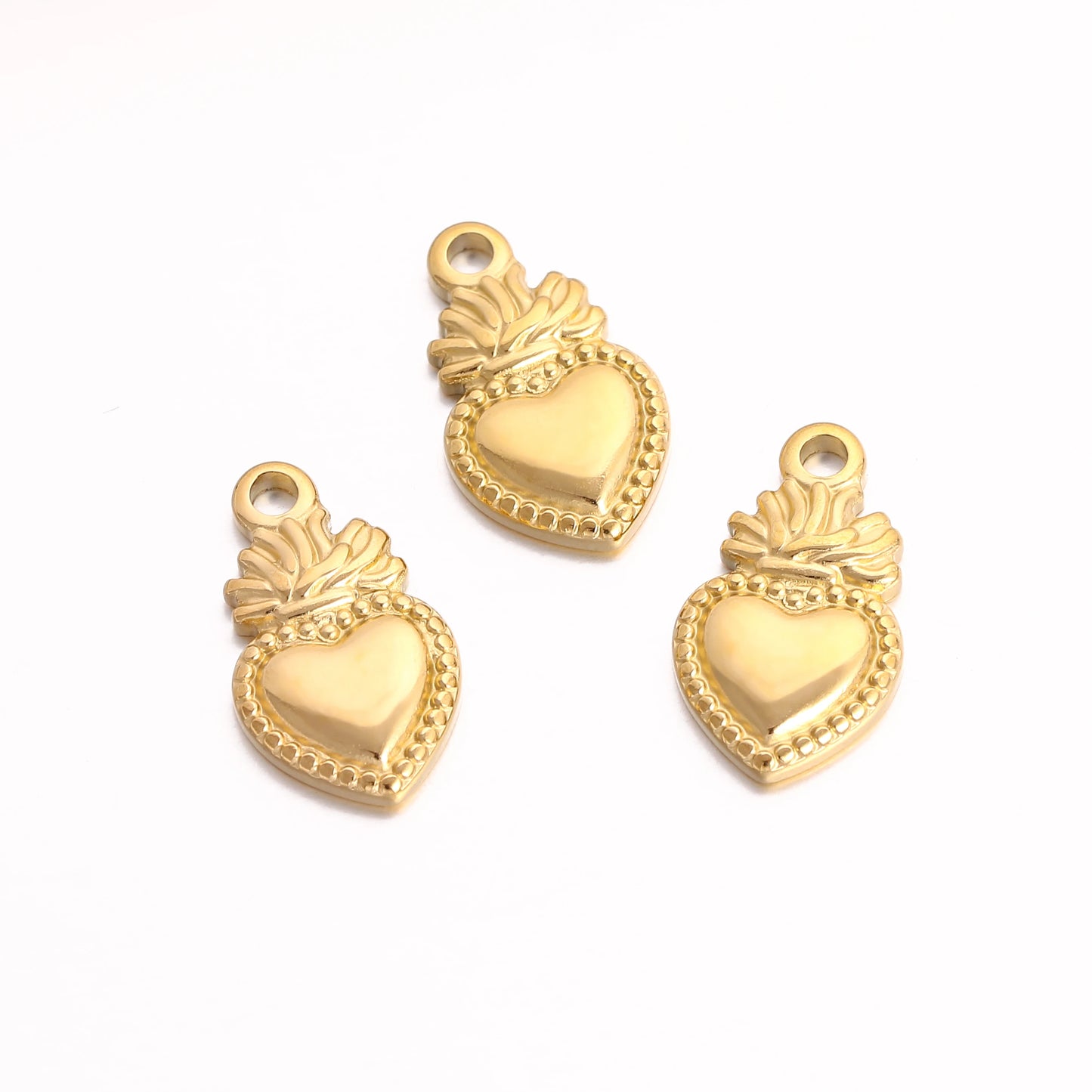 3Pc/Lot Christian Amulet Pendants Stainless Steel Sacred Heart Charms Flame Love Heart DIY Necklace Earring Jewelry Accessories