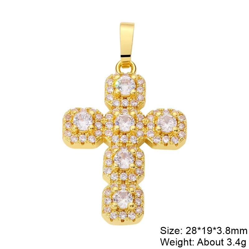 18K Real Gold Plated Enamel Cubic Zirconia Christian Cross Charms For DIY Religious Christmas Pendant Rosary Jewelry Making