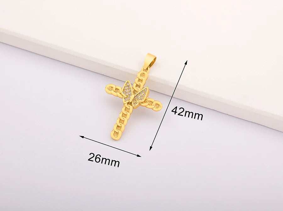 New Retro Christian Jesus Cross Pendant DIY Necklace For Women Copper Shiny Zircon Charms Jewelry Making Supplies Accessories