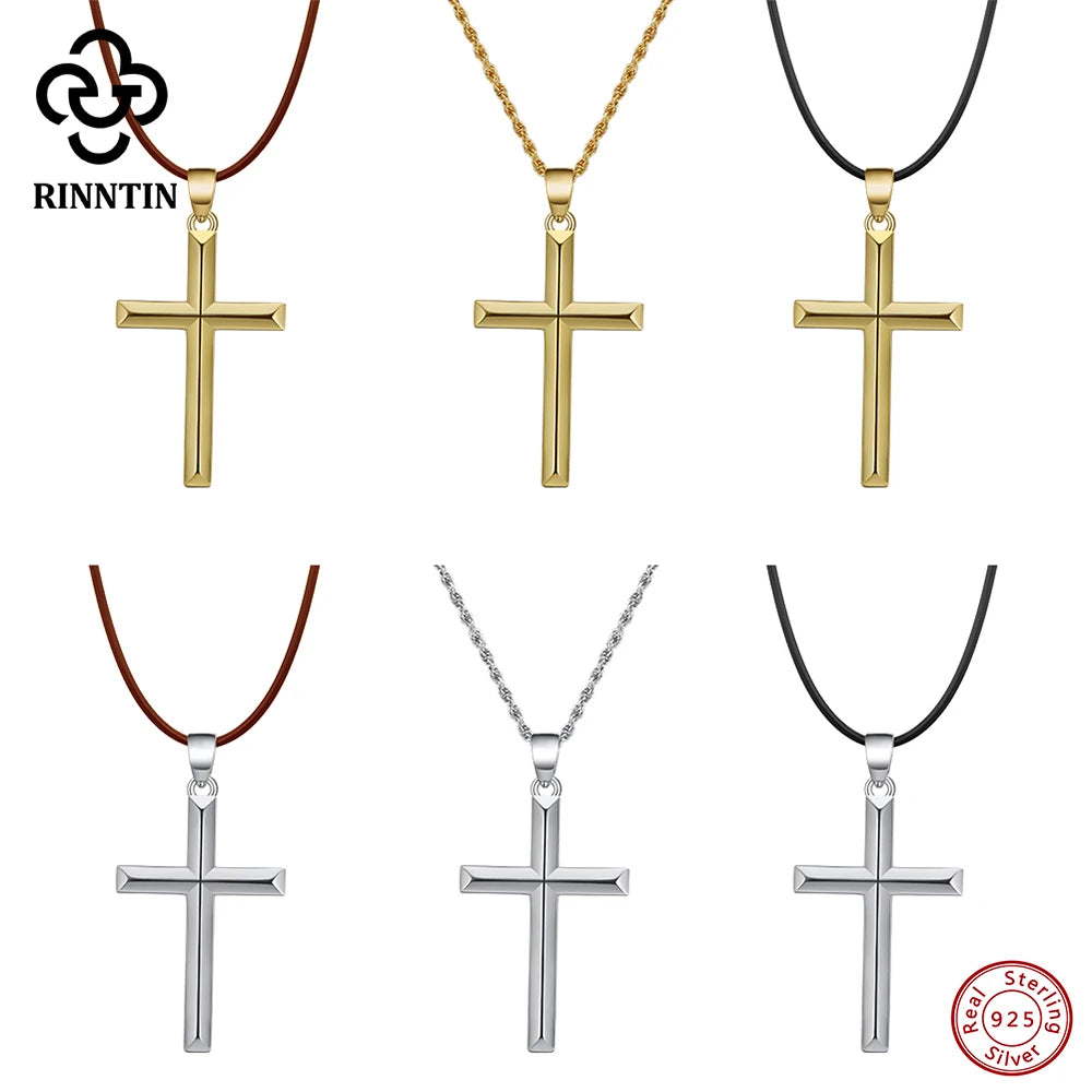 925 Sterling Silver Simple Cross Pendant for Women Men Pure Silver Fashion Christian Religious Jewelry Chain Gift SNMN01