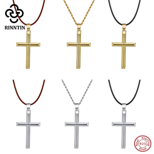 925 Sterling Silver Simple Cross Pendant for Women Men Pure Silver Fashion Christian Religious Jewelry Chain Gift SNMN01