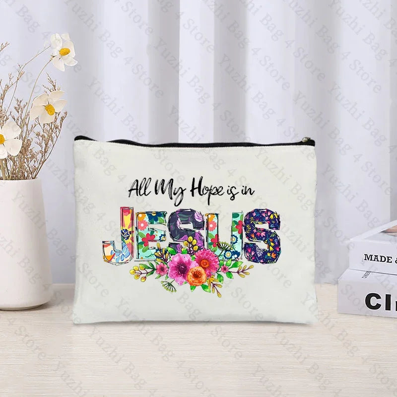 Love Jesus Pattern Zipper Makeup Bag Christianity Catholicism Cosmetic Cases Faith in Jesus Christ Travel Lipstick Pouch Gifts