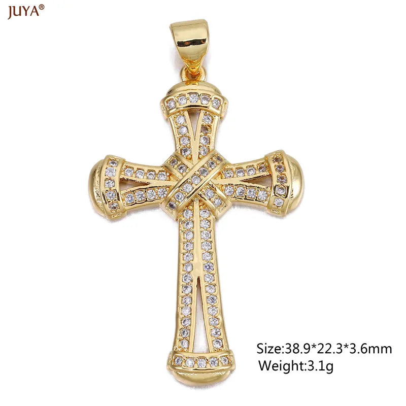 Luxury Natural Zircon Cross Talisman Charms 18k Gold Plated Pendants For Women Necklaces DIY Jewelry Making Accessories