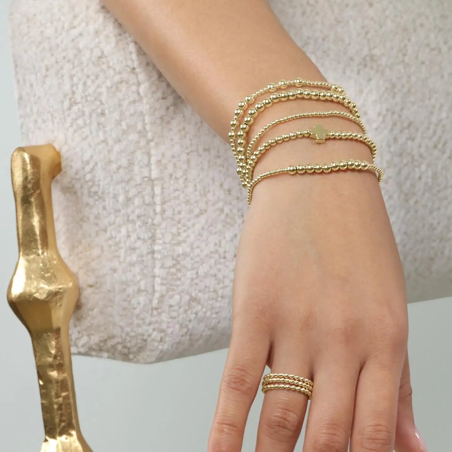 Bracelet 18 K Gold Plated Christian Cross Beads Bracelets Woman Luxury Designer Jewelry