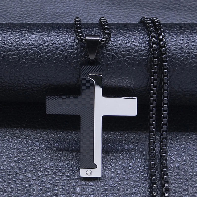 Cross Christian Church Prayer Necklace Men Stainless Steel Gold Color Bible Amulet Necklaces Jewelry