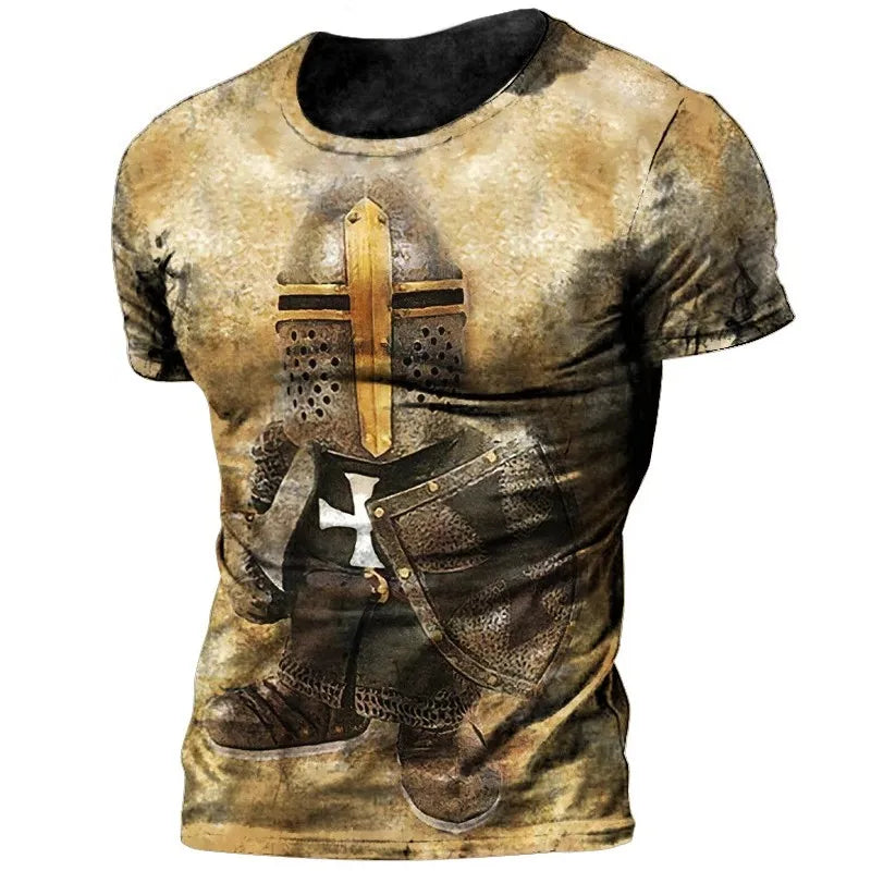 Templar 3D Printed Jesus Christ Cross Men's Retro Street Oversized Casual Loose Comfortable Round Neck Short Sleeve T-shirt Tops