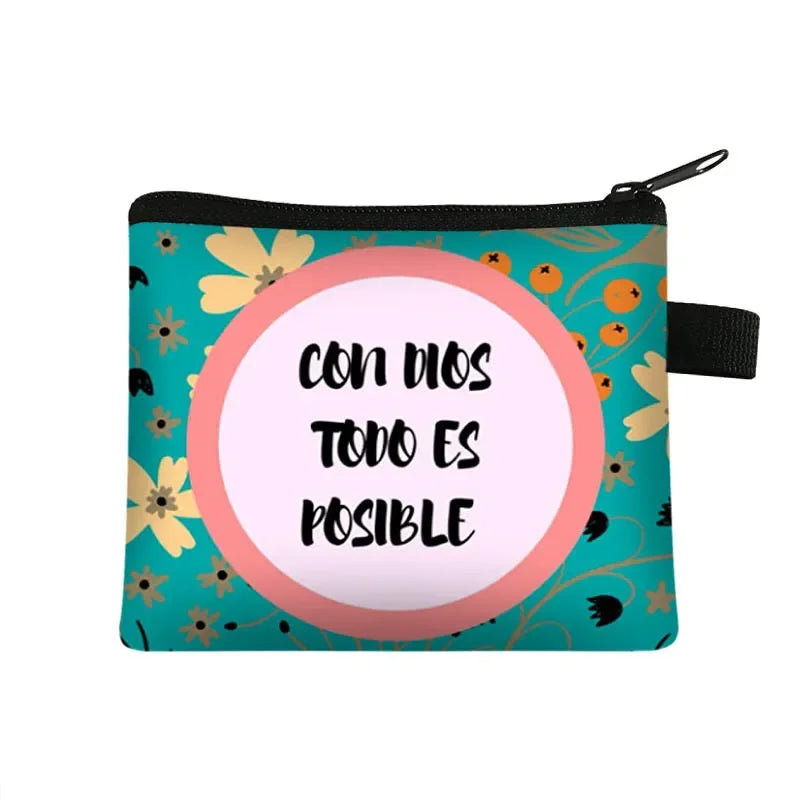 Christian Gift Bible Verse Wallet  Women Coin Purse Con Dios Todo Es Posible Money Bag Small Handbag Floral Purses