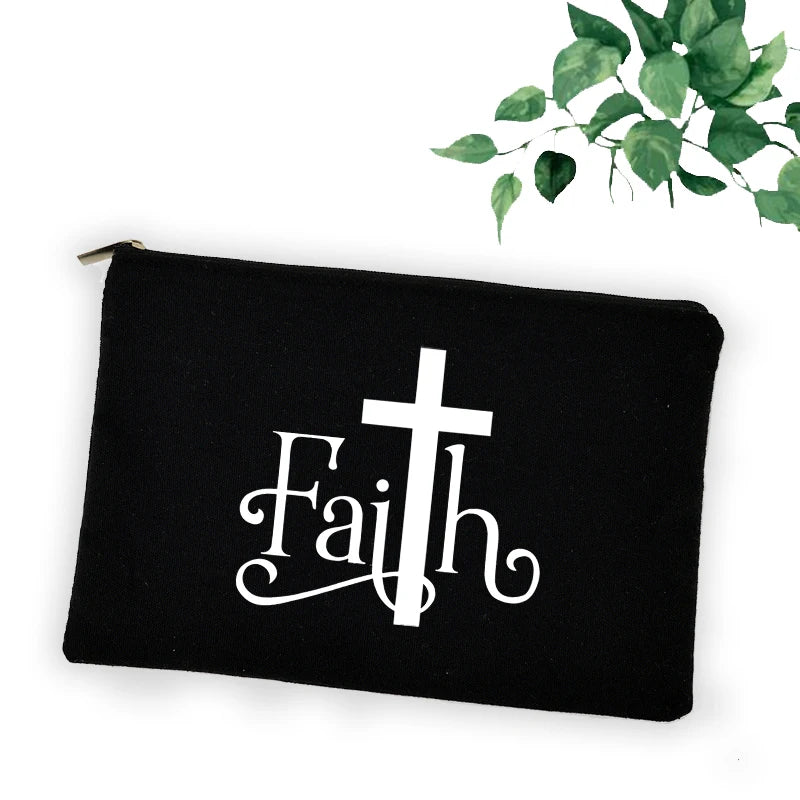 Cross Jesus Faith Christian Cosmetic Bag Girl Lipstick Bags Women Make Up Organizer Pouch Toiletry Case Pencil Bag Easter Gifts
