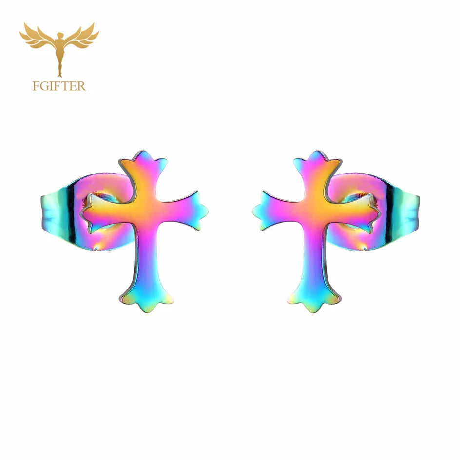 12 Pairs Pack Stainless Steel Earrings Set Cross Jesus Ear Studs Piercing Jewelry Wholesale Christian Catholicism Accessories
