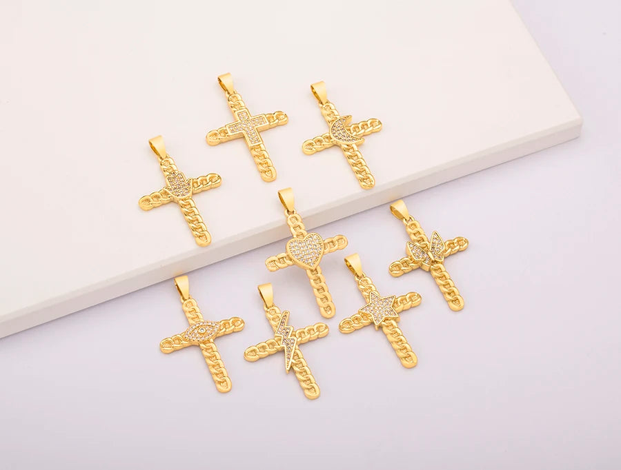New Retro Christian Jesus Cross Pendant DIY Necklace For Women Copper Shiny Zircon Charms Jewelry Making Supplies Accessories
