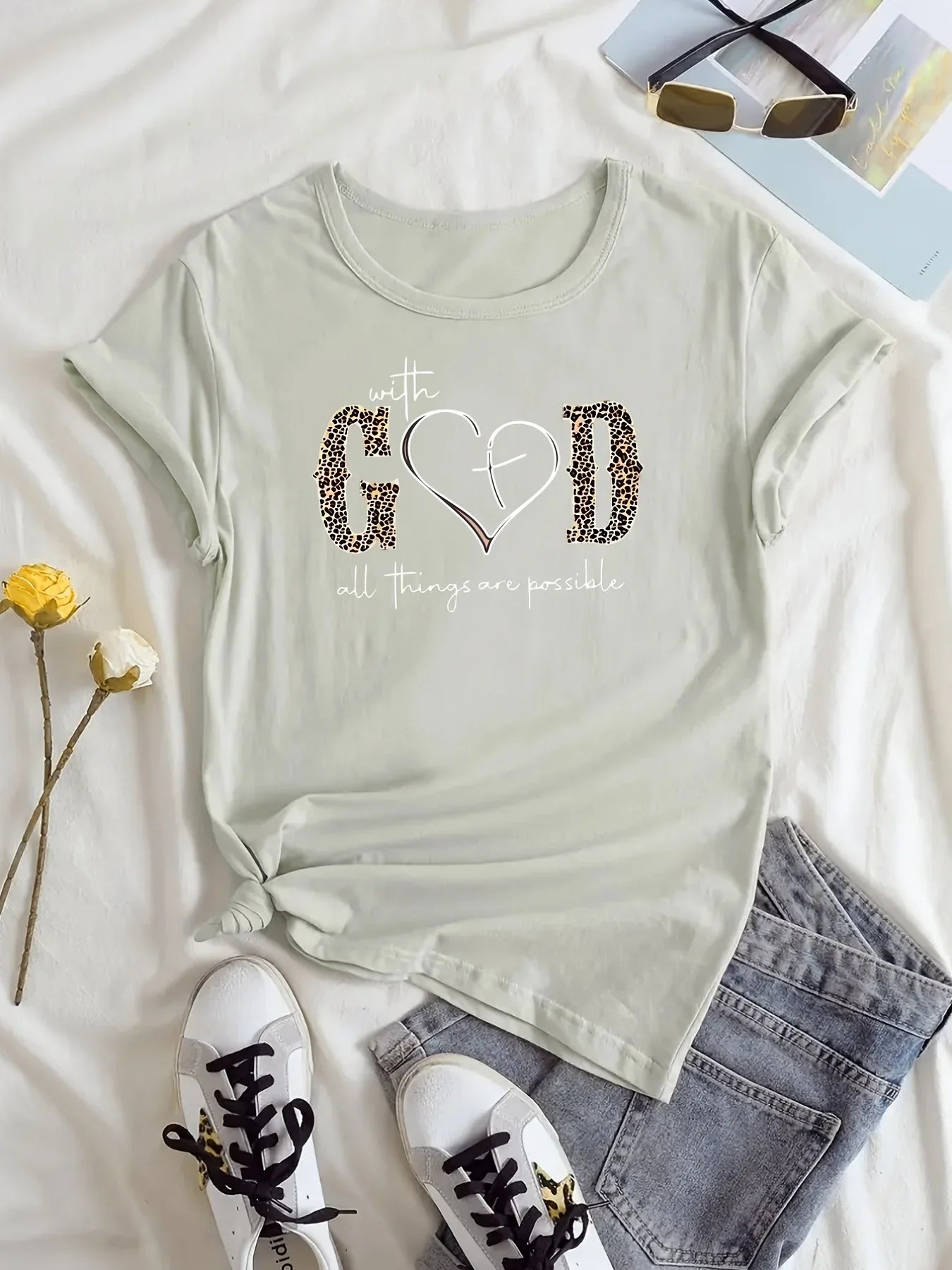 With God Print Women T Shirt Women's Clothing Female TopsTees Summer Short Sleeve Crew Neck Casual Top  Fashion Female Tops