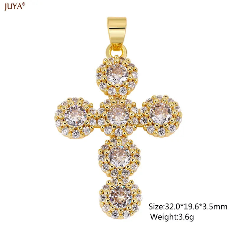 Luxury Natural Zircon Cross Talisman Charms 18k Gold Plated Pendants For Women Necklaces DIY Jewelry Making Accessories