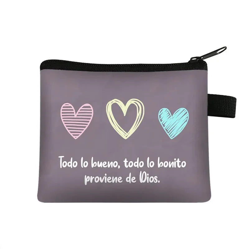 Christian Gift Bible Verse Wallet  Women Coin Purse Con Dios Todo Es Posible Money Bag Small Handbag Floral Purses